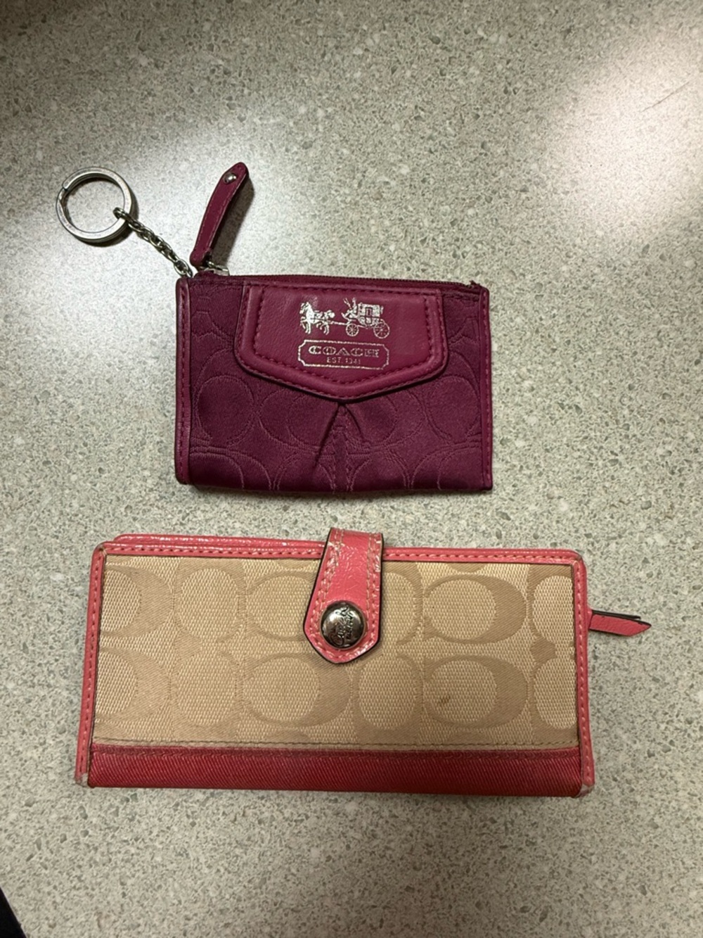 Vintage Coach Burgundy Keyring CardCase &Beige Pink Signature Continental Wallet